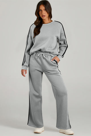 Round Neck Long Sleeve Top and Pants Active Set Trendsi