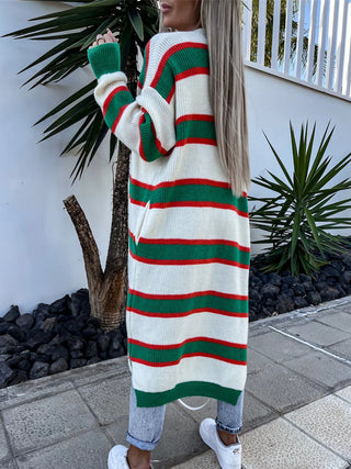 Striped Open Front Longline Cardigan Divacious