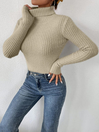 Ribbed Turtleneck Long Sleeve Sweater Divacious