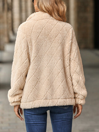 Fuzzy Pocketed Zip Up Jacket Divacious