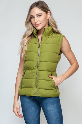 Snobbish Zip Up Turtleneck Vest with Pockets Trendsi