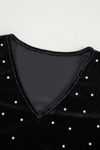 Pearl Detail V-Neck Long Sleeve Bodysuit Divacious