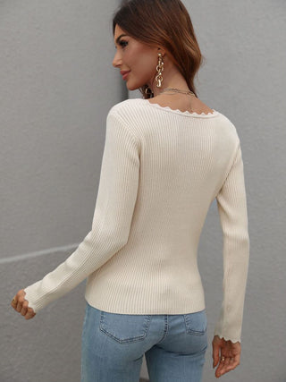 V-Neck Ribbed Knit Top Divacious