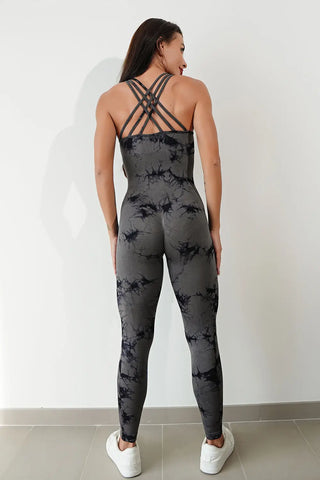 Printed Crisscross Wide Strap Jumpsuit Divacious