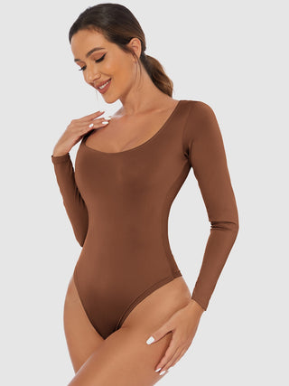 Full Size Scoop Neck Long Sleeve Bodysuit Divacious