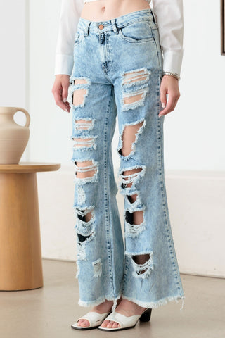 Litz La Distressed Frayed Hem Flare Jeans Divacious