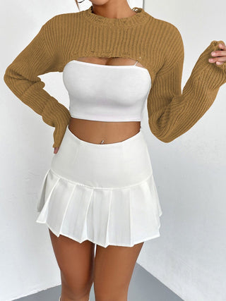 Distressed Long Sleeve Cropped Sweater Divacious