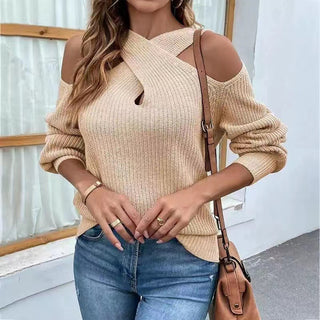 Crisscross Cold-Shoulder Sweater Divacious