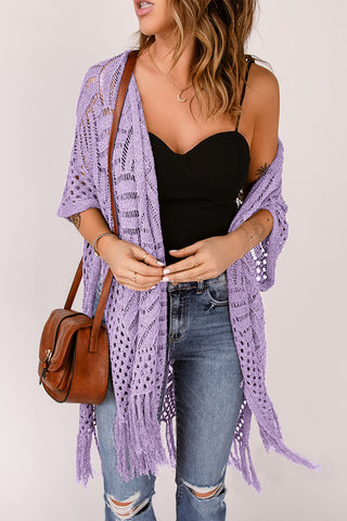 Openwork Open Front Cardigan with Fringes Divacious