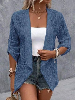 Eyelet Roll-Tab Sleeve Cardigan Divacious