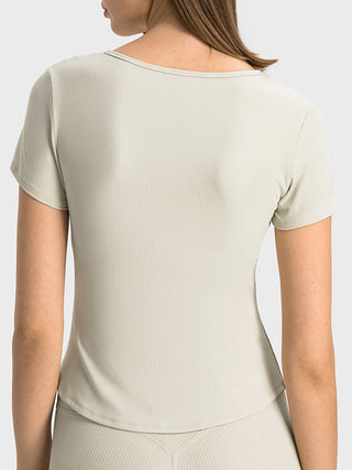 Millennia Notched Short Sleeve Active T-Shirt Trendsi