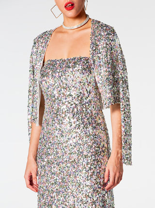 Sequin Cardigan and Straight Dress Set Trendsi