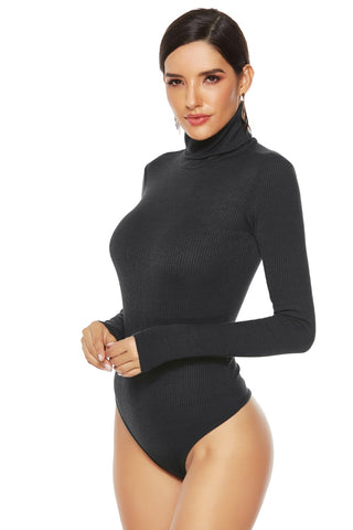 Ribbed Turtleneck Long Sleeve Bodysuit Divacious