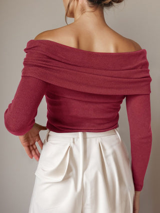 Off-Shoulder Long Sleeve Sweater Divacious