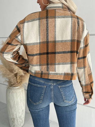 Plaid Button Up Drop Shoulder Cropped Jacket Divacious