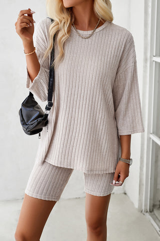 Devine Ribbed Round Neck Top and Shorts Set Trendsi