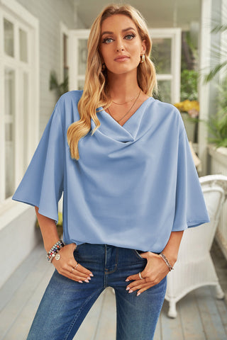 Short Sleeve Draped Blouse Divacious