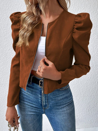 Zip Up Puff Sleeve Jacket Trendsi