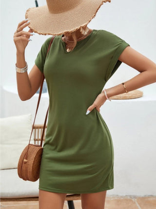 Notched Short Sleeve Mini Tee Dress Trendsi