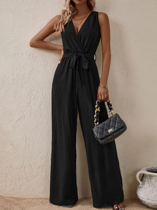 Tied Surplice Sleeveless Wide Leg Jumpsuit Divacious