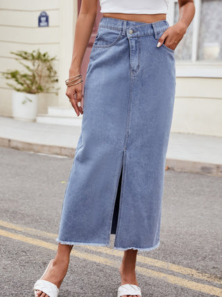 Slit Asymmetrical Waist Denim Skirt Divacious