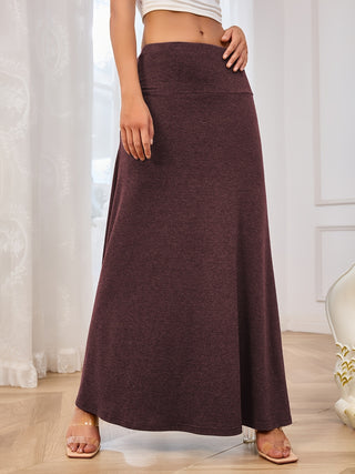 Solid Elastic Waist Maxi Skirt - Divacious