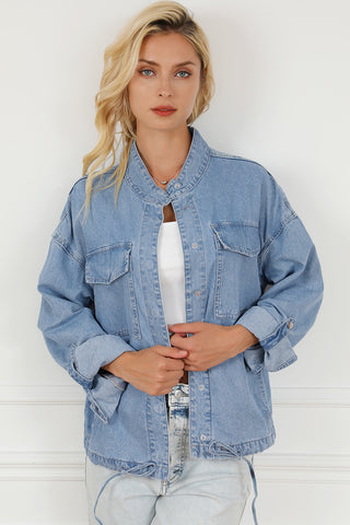 Snap Down Long Sleeve Denim Top Divacious