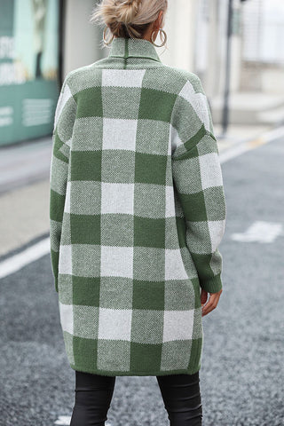 Plaid Dropped Shoulder Cardigan with Pocket Divacious