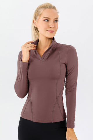 Mock Neck Quarter Zip Active T-Shirt Trendsi