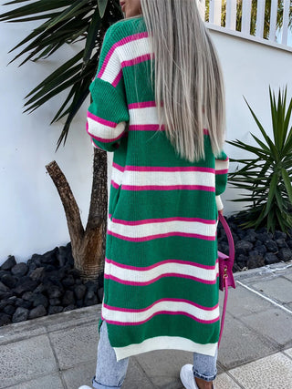 Striped Open Front Longline Cardigan Divacious