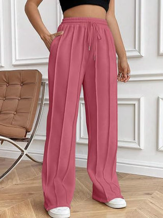 Drawstring Wide Leg Pants with Pockets - Divacious