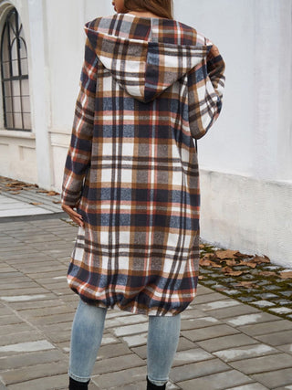 Plaid Zip Up Hooded Coat Divacious