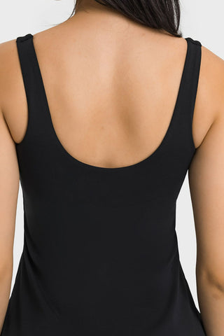 Millennia Square Neck Sports Tank Dress with Full Coverage Bottoms Trendsi