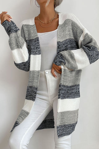 Striped Long Sleeve Duster Cardigan Divacious