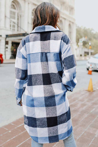 Plaid Button Up Dropped Shoulder Coat Divacious