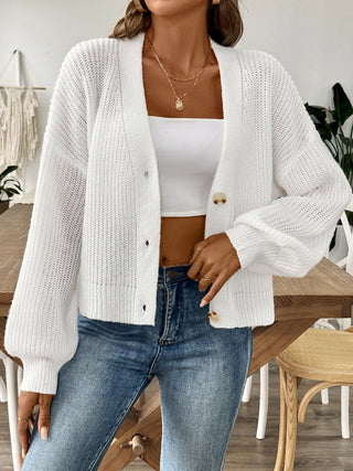 V-Neck Button Up Long Sleeve Cardigan Divacious