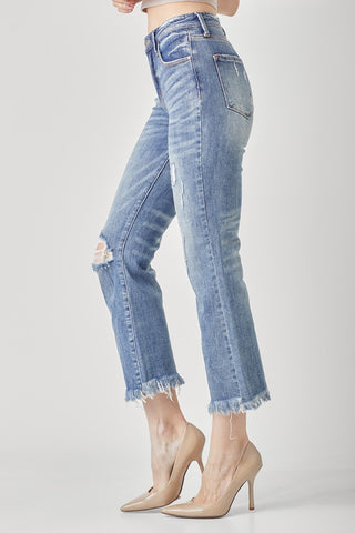 High Waist Distressed Cropped Bootcut Jeans Divacious