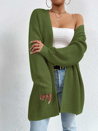 Open Front Dropped Shoulder Slit Cardigan Divacious