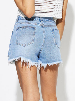 Raw Hem Distressed Denim Shorts Divacious