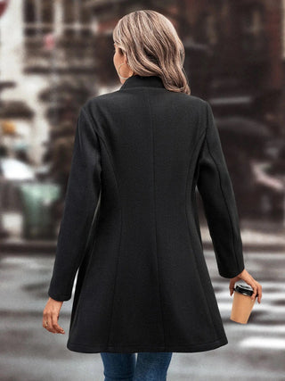 Collared Neck Long Sleeve Longline Coat - Divacious