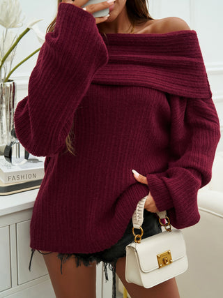 Off-Shoulder Extra-Long Sleeve Sweater Divacious