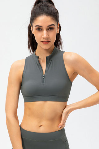 Full Size Cropped Cutout Back Zipper Front Active Tank Top Trendsi