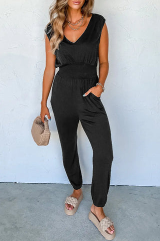 V-Neck Wide Strap Pocketed Jumpsuit Divacious