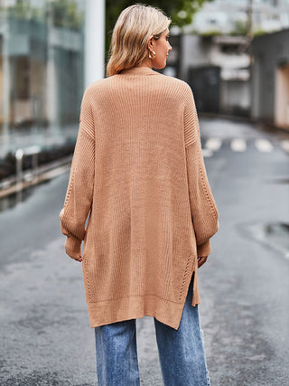 Long Sleeve Waffle-Knit Cardigan Divacious