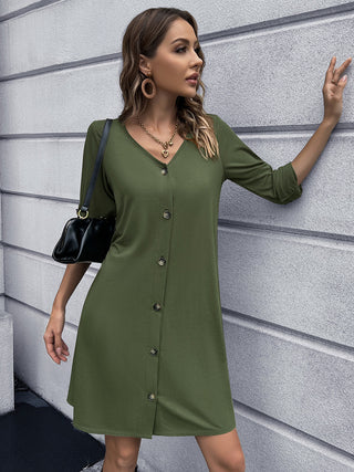 Ivy Lane Button Down V-Neck Mini Dress Trendsi