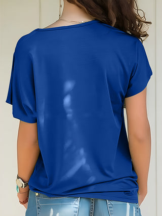 Asymmetrical Neck Short Sleeve T-Shirt Divacious