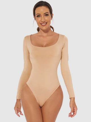 Full Size Scoop Neck Long Sleeve Bodysuit Divacious