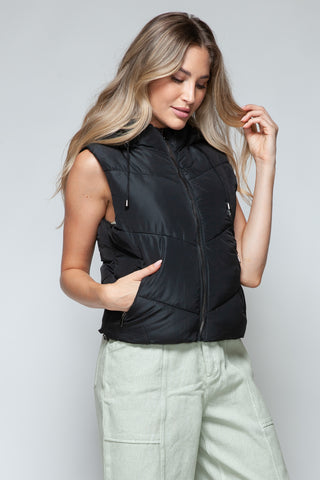 Snobbish Zip Up Quilted Hooded Vest Trendsi