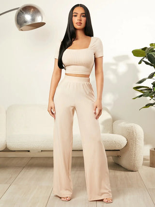 Square Neck Top and Pants Set Trendsi