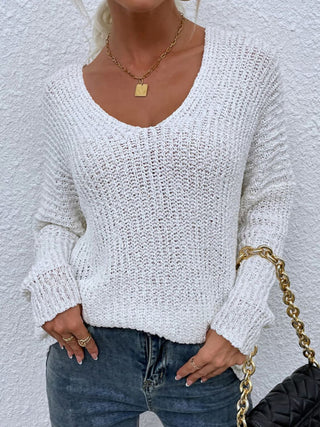 Rib-Knit V-Neck Tunic Sweater Divacious